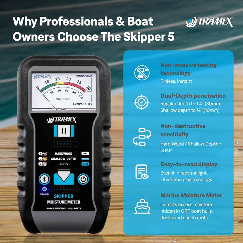 Tramex Skipper 5 Boat Moisture Meter SMM5 | Marine Instrument for Measuring Moisture Content in Wood & Glass-Reinforced Plastic (GRP)
