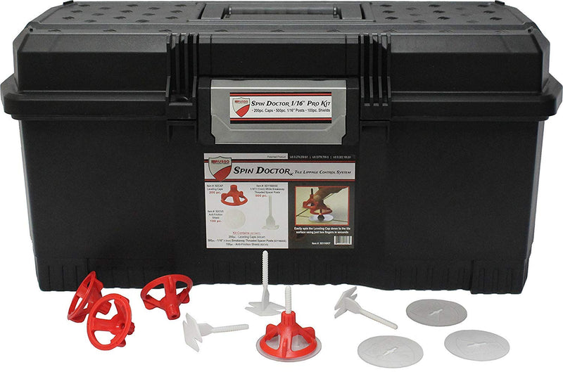 Spin Doctor Tile Leveling Pro Kit 1/16": (200 Caps, 500 Bases, 100 Shields)