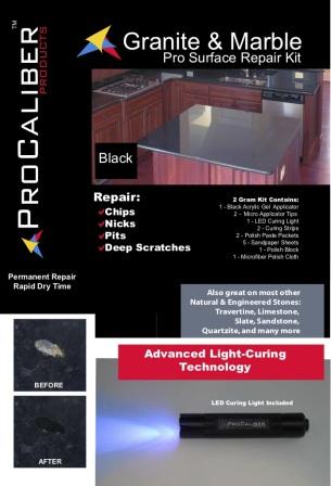 ProCaliber Products 20-13-1012 LCA Black Black Granite/Quartz and Marble PRO Chip Repair Kit, 0.07 oz.